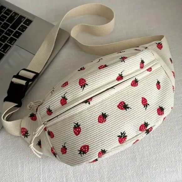 🎁3/$30🎁 Corduroy Crossbody Strawberry Print Belt Bag | Christmas Gifts For Her - Picture 1 of 16